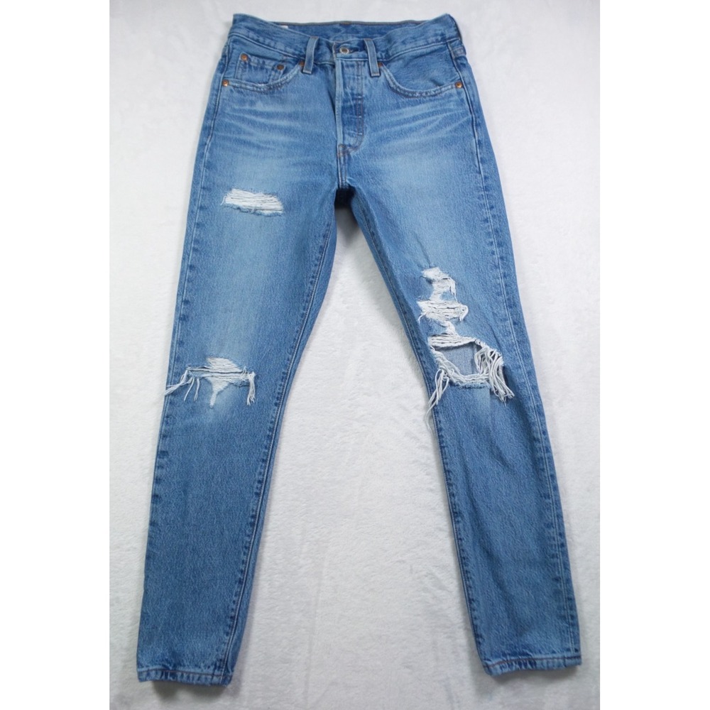 Levis Premium Jeans Womens Size 25 Blue Denim 501 Skinny High Rise Distressed